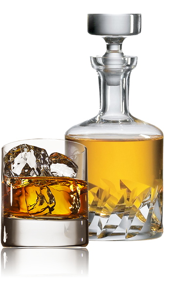 Crystal decanter and glass of whiskey